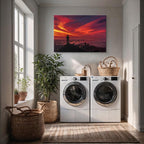 cuadro canvas paisajes digitales silueta ciudad atardecer rojo horizontal