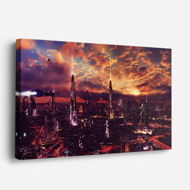 cuadro canvas paisajes digitales ciudad otoñal noche dramática horizontal