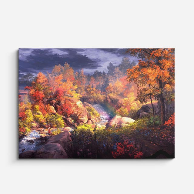 cuadro canvas paisajes digitales bosque otoñal río dramático horizontal