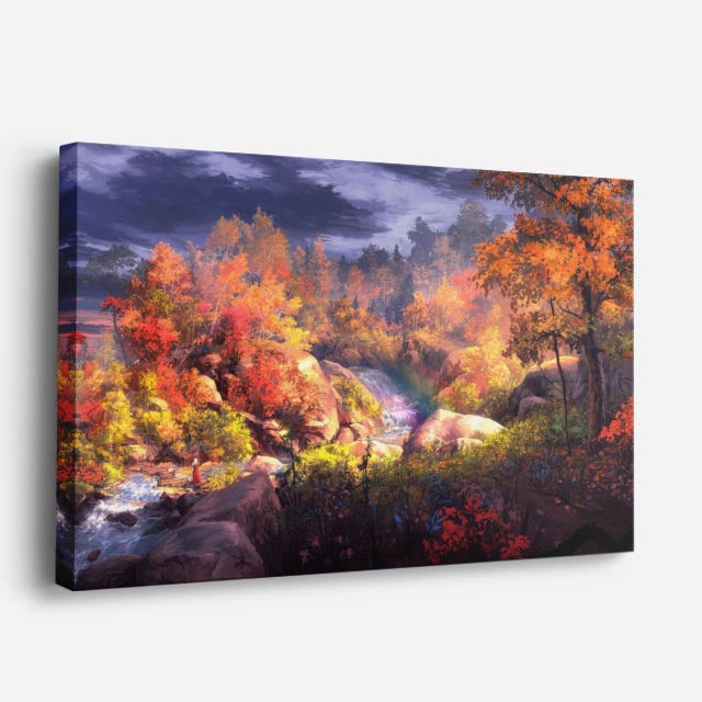 cuadro canvas paisajes digitales bosque otoñal río dramático horizontal