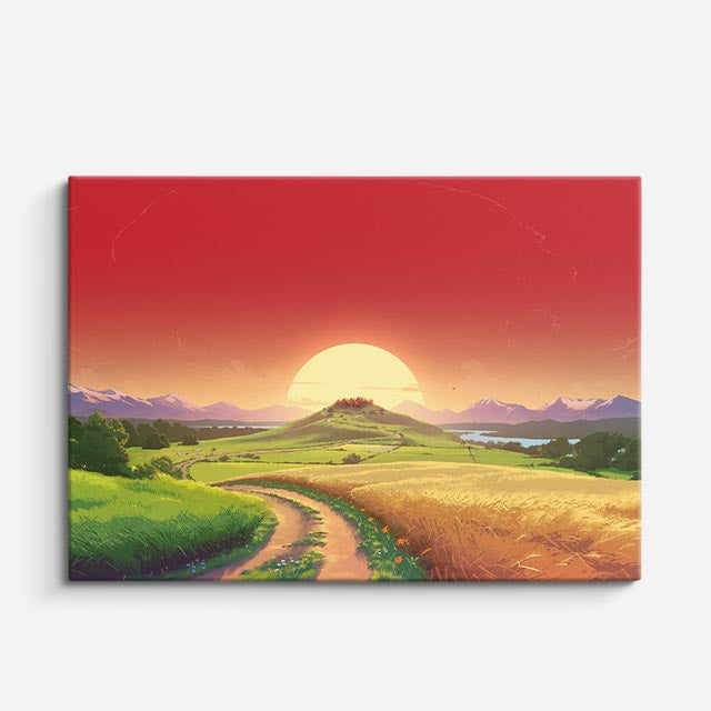 cuadro canvas paisajes digitales campo rojo carretera sol horizontal