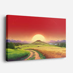 cuadro canvas paisajes digitales campo rojo carretera sol horizontal