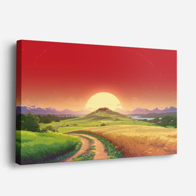 cuadro canvas paisajes digitales campo rojo carretera sol horizontal