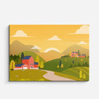 cuadro canvas paisajes digitales granja naranja campos verdes horizontal