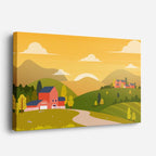 cuadro canvas paisajes digitales granja naranja campos verdes horizontal
