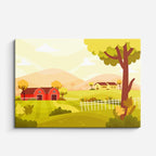 cuadro canvas paisajes digitales granja roja árboles otoñales horizontal