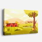 cuadro canvas paisajes digitales granja roja árboles otoñales horizontal
