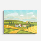 cuadro canvas paisajes digitales campos verdes pueblo lejano horizontal