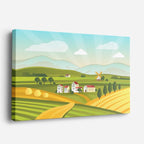 cuadro canvas paisajes digitales campos verdes pueblo lejano horizontal