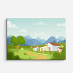 cuadro canvas paisajes digitales granja blanca montañas verdes horizontal