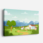 cuadro canvas paisajes digitales granja blanca montañas verdes horizontal