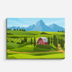 cuadro canvas paisajes digitales granja roja campos verdes montañas horizontal