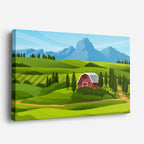cuadro canvas paisajes digitales granja roja campos verdes montañas horizontal