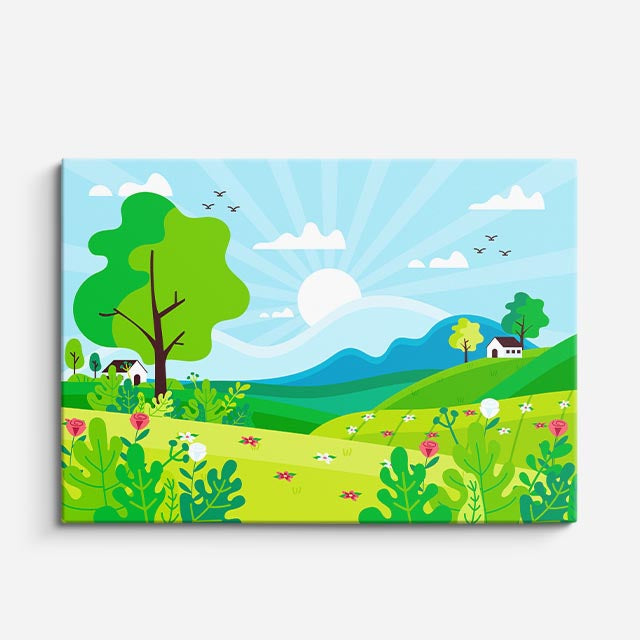 cuadro canvas paisajes digitales campo verde árboles casa horizontal