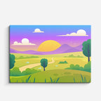 cuadro canvas paisajes digitales pradera verde morada sol amarillo horizontal