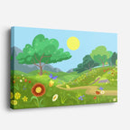 cuadro canvas paisajes digitales pradera verde flores sol horizontal