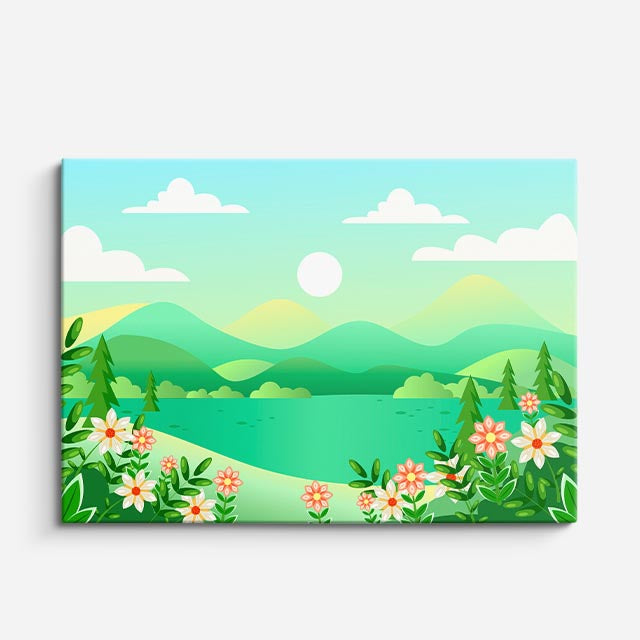 cuadro canvas paisajes digitales pradera verde flores molino horizontal