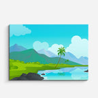 cuadro canvas paisajes digitales pradera verde palmera lago horizontal