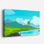 cuadro canvas paisajes digitales pradera verde palmera lago horizontal