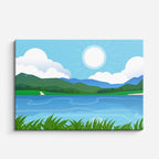 cuadro canvas paisajes digitales pradera verde lago montañas horizontal