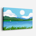 cuadro canvas paisajes digitales pradera verde lago montañas horizontal