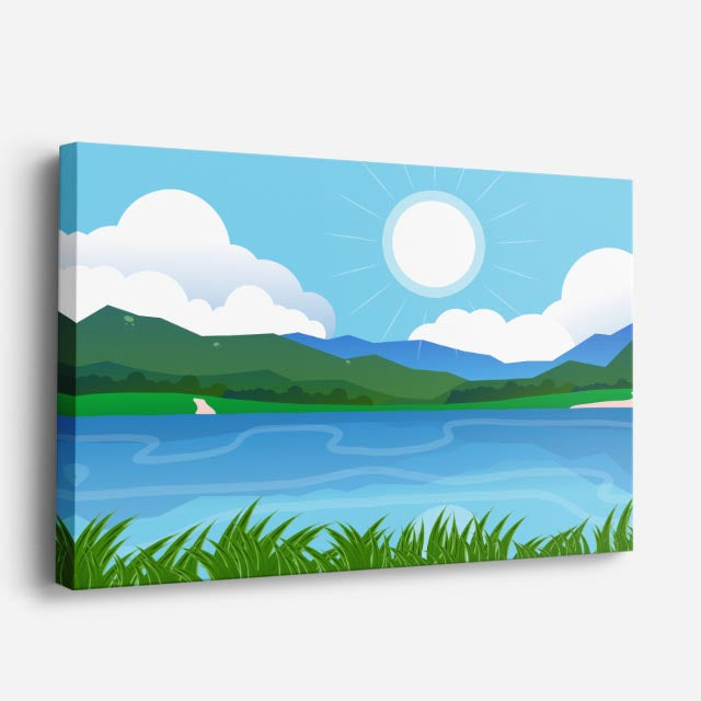 cuadro canvas paisajes digitales pradera verde lago montañas horizontal