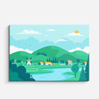 cuadro canvas paisajes digitales pradera verde lago casa horizontal