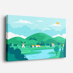 cuadro canvas paisajes digitales pradera verde lago casa horizontal