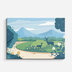 cuadro canvas paisajes digitales pradera verde ciervos montañas horizontal