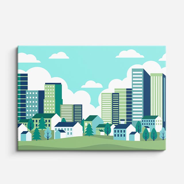 cuadro canvas paisajes digitales ciudad verde moderna ilustración horizontal