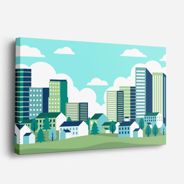 cuadro canvas paisajes digitales ciudad verde moderna ilustración horizontal