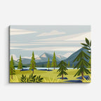 cuadro canvas paisajes digitales montañas verdes pinos lago horizontal
