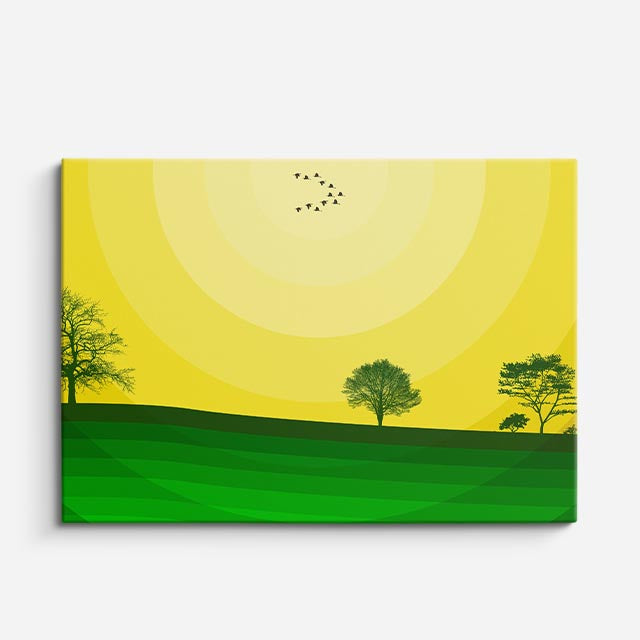 cuadro canvas paisajes digitales pradera verde sol árbol horizontal