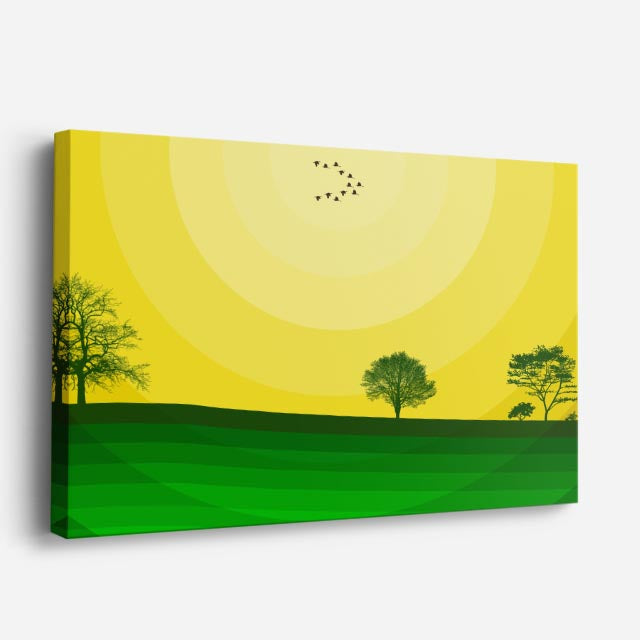cuadro canvas paisajes digitales pradera verde sol árbol horizontal