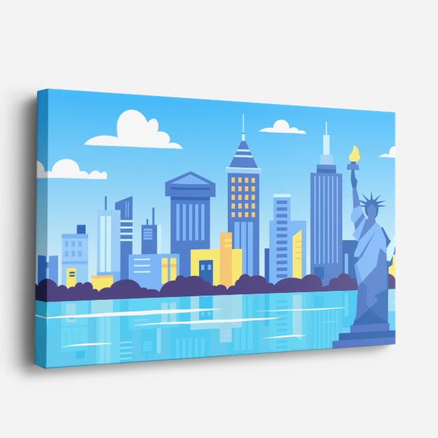 cuadro canvas paisajes digitales new york ilustración azul horizontal