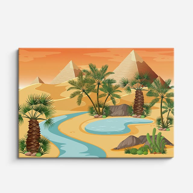 cuadro canvas paisajes digitales oasis desierto palmeras horizontal