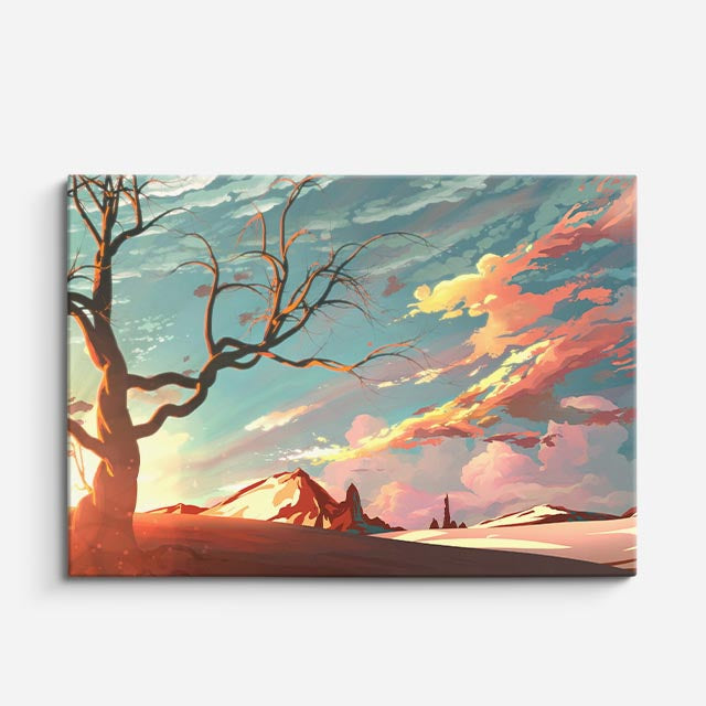 cuadro canvas paisajes digitales bosque otoñal árbol seco horizontal
