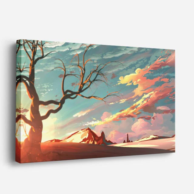 cuadro canvas paisajes digitales bosque otoñal árbol seco horizontal