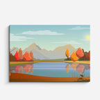 cuadro canvas paisajes digitales lago otoñal bosque naranja horizontal