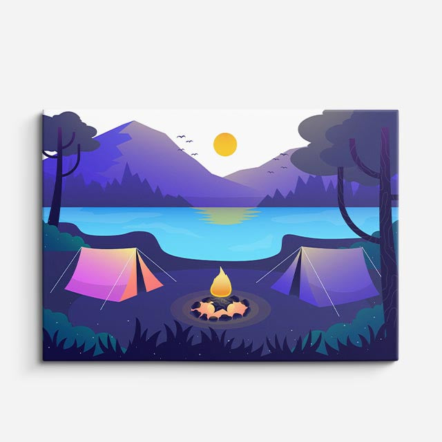 cuadro canvas paisajes digitales campamento morado hoguera noche horizontal