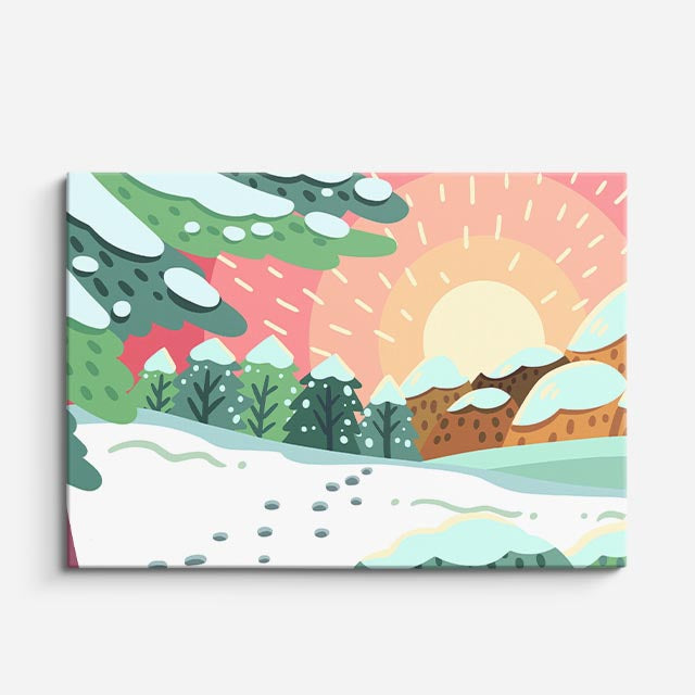 cuadro canvas paisajes digitales campo nevado ilustración colorida horizontal