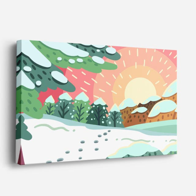 cuadro canvas paisajes digitales campo nevado ilustración colorida horizontal