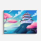 cuadro canvas paisajes digitales pagoda japonesa cerezo azul horizontal