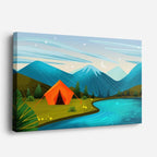 cuadro canvas paisajes digitales carpa naranja montañas teal horizontal