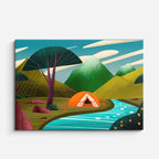 cuadro canvas paisajes digitales carpa naranja río teal horizontal