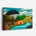 cuadro canvas paisajes digitales carpa naranja río teal horizontal