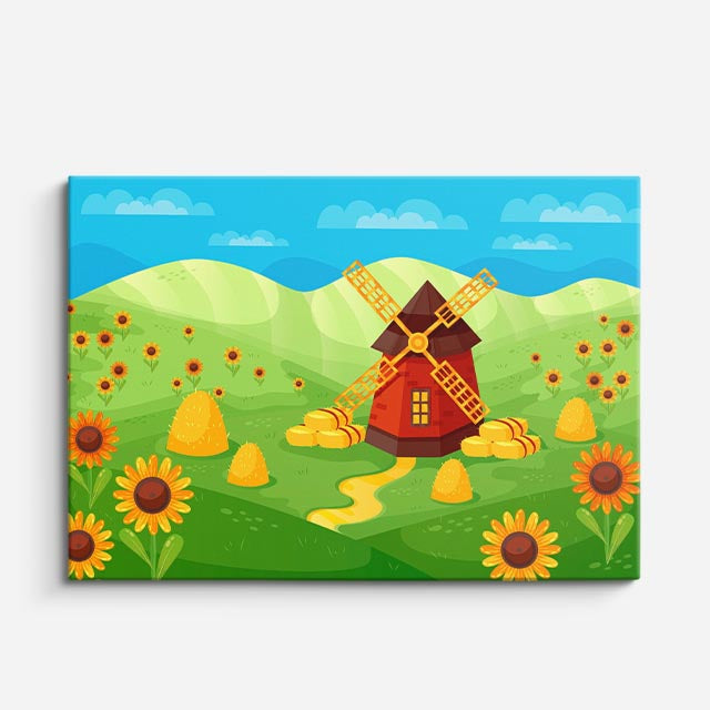 cuadro canvas paisajes digitales campo girasoles molino viento horizontal