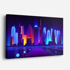 cuadro canvas paisajes digitales ciudad neon azul morado horizontal