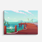 cuadro canvas paisajes digitales muelle teal lago montañas horizontal