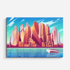 cuadro canvas paisajes digitales ciudad roca lago reflejos horizontal